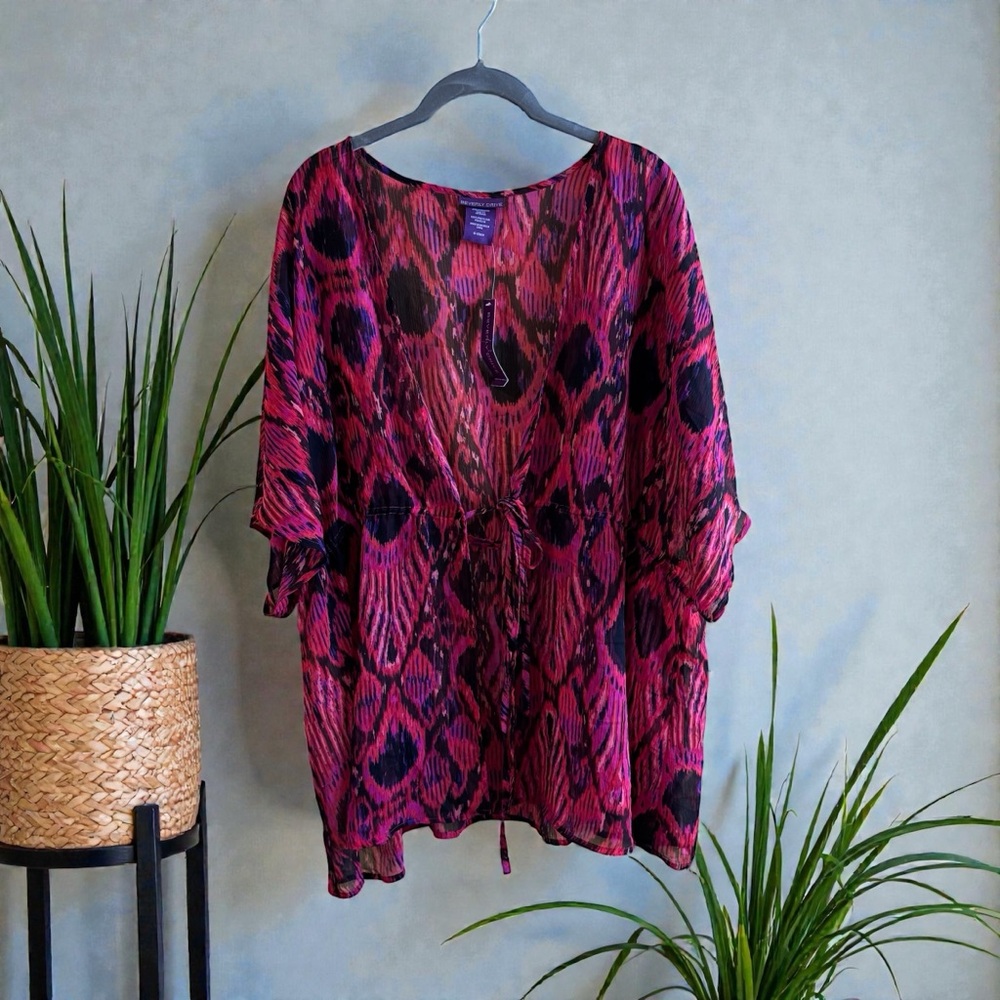 Vibrant Pink and Black Patterned Cover Up